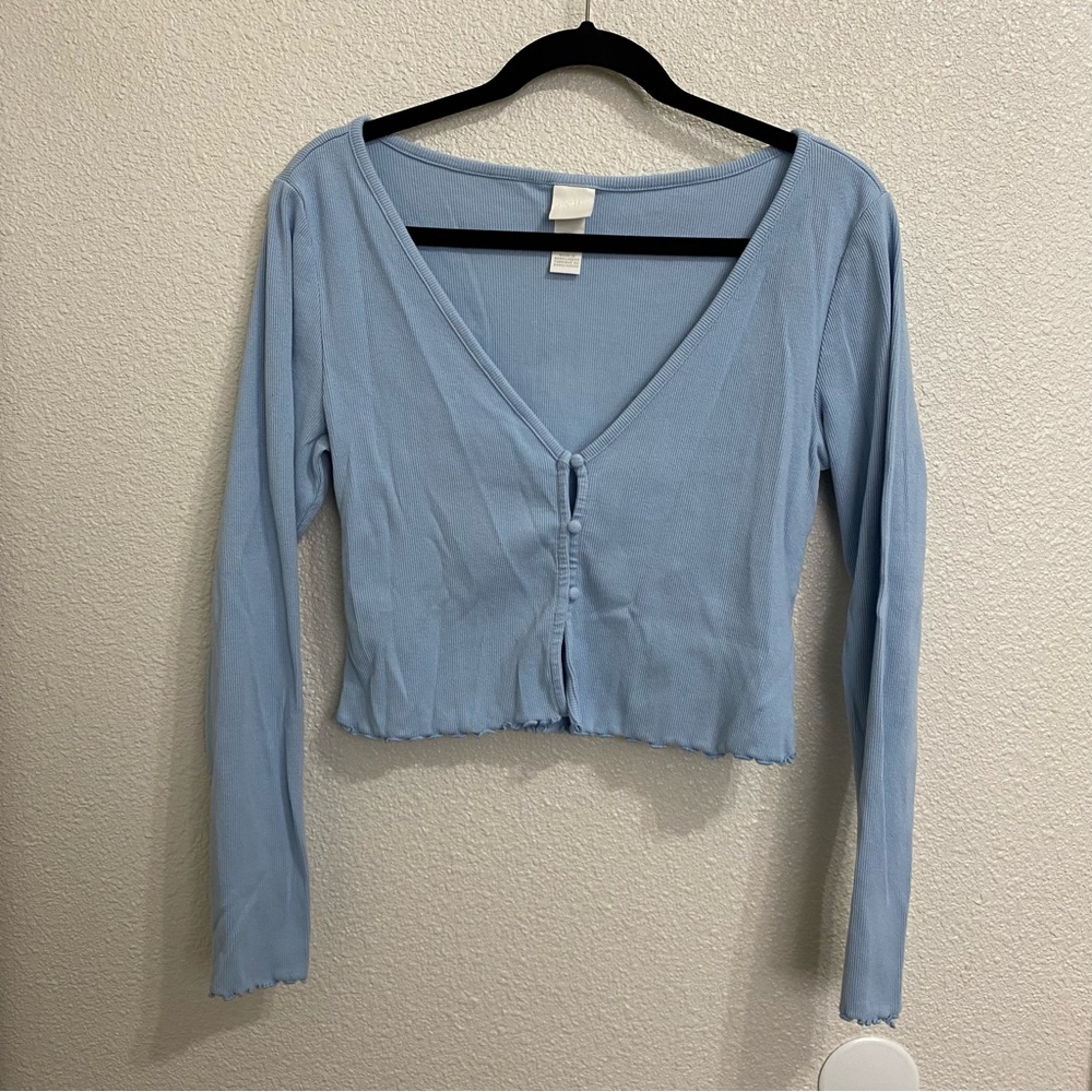 H&M Light Blue 90s Style Crop Cardigan, Large